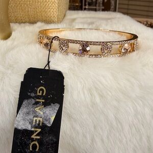 Vintage Givenchy Gold Bracelet with Brilliant Clear and Pink Rhinestones